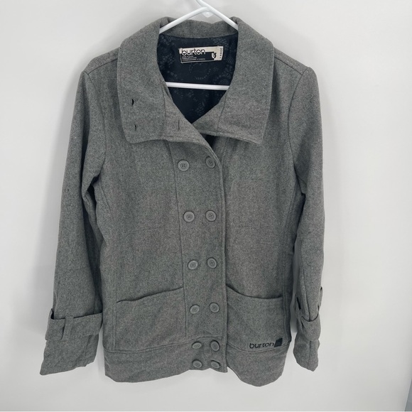 Burton Pea Coat Jacket Womens Size L Gray Wool Blend Double Breasted Pockets - Picture 11 of 11